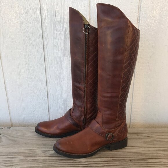 Justin Kiva Womens Brown Deertan Leather Side Zip Tall Riding Boots 8 B MSL701 - Picture 1 of 14